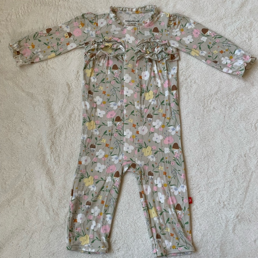Magnetic Me Floral Kids One Piece Footie - Pink, Yellow, White